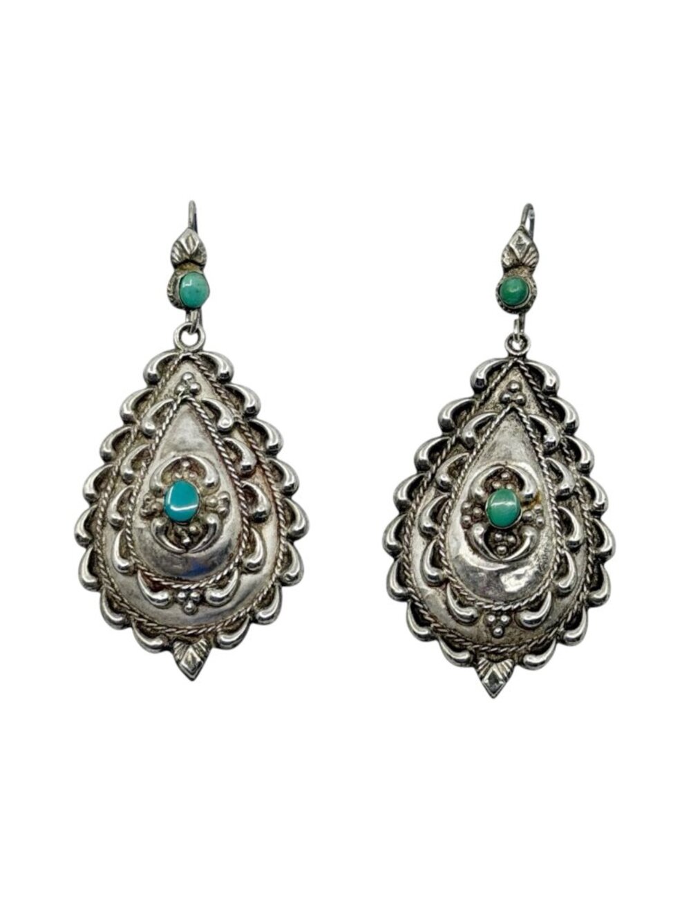 Vintage Mexican sterling silver turquoise drop earrings - GM1249